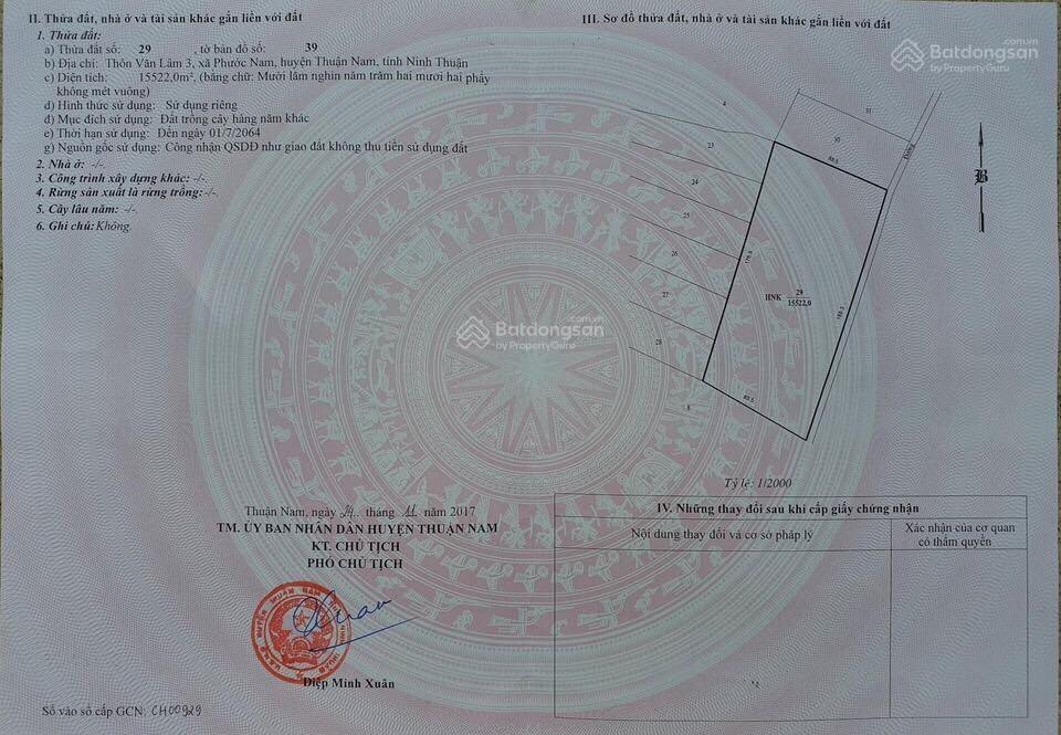 Bán 15.520m2 đất nằm cạnh khu cn phước nam và ubnd thuận nam