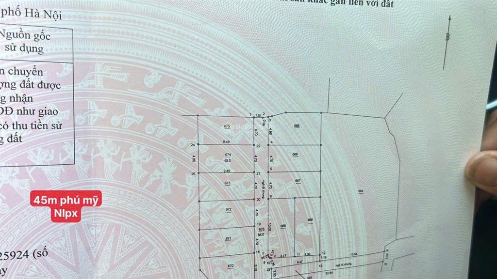 Bán lô 45m phú mỹ, thư phú, chương dương đường ô tô