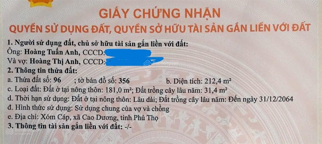Bán đất tại đường ql21a, cao dương, lương sơn, hòa bình, giá 850 triệu, 212.4 m2!