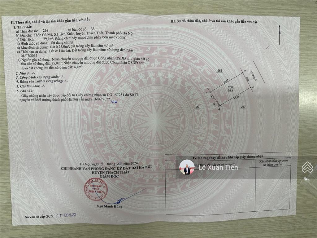 Lô đất 79.4m mặt tiền 6m, ô tô tránh, cách metro số 5  đại lộ thăng long đúng 100m, hơn 40tr/m