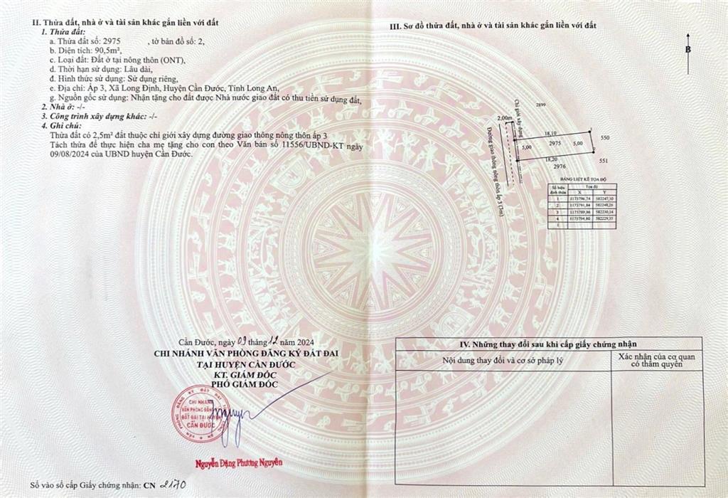 Nền 91m2, đường xe ôtô, kdc phúc giang, long định, cần đước, cách đường đt830 chỉ 300m, giá 900tr