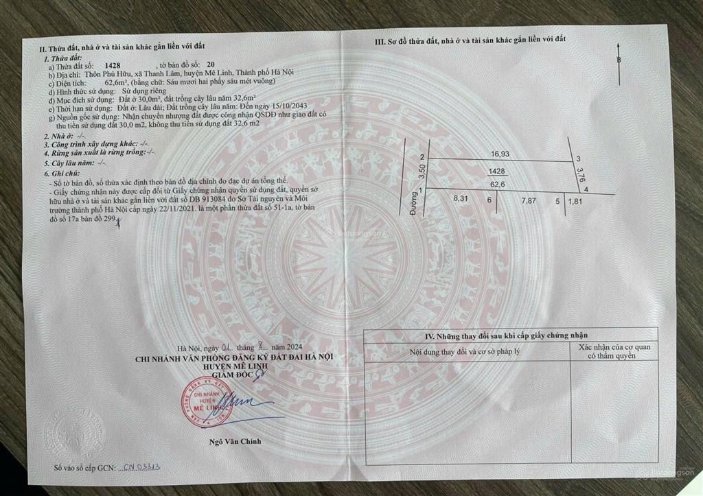 Bán 2 lô đất đẹp khu phú hữu gần vành đai 4 thanh lâm, mê linh ngõ ô tô từ 3,2 tỷ
