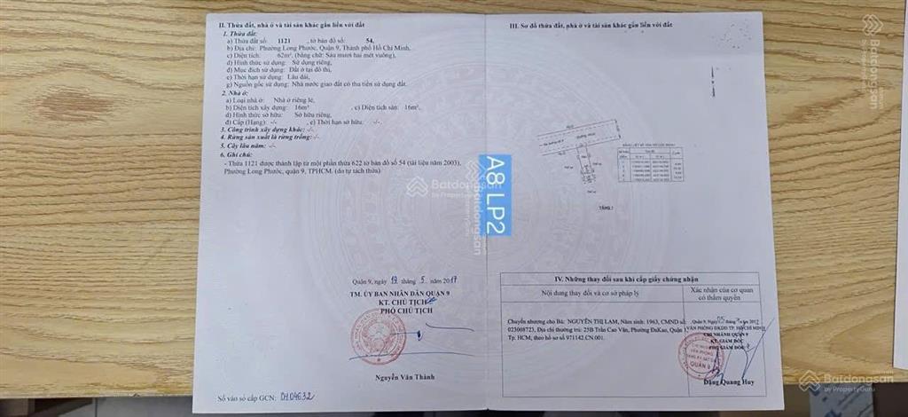 Bán nhà kdc long phước 2 diện tích đất 62m2 nhà xây 1 trệt (52,4m2), 1 lửng (30m2) đã hc