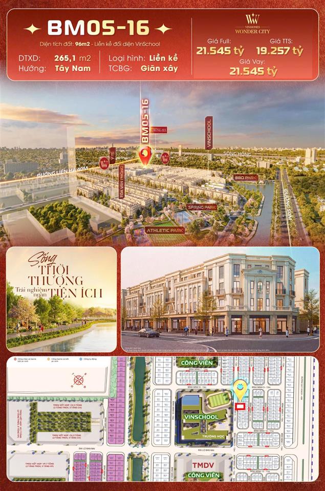 Bm0516viên ngọc sáng giữa lòng vinhome wonder city, đg thông hồ công viên 13m,đối diện trường học