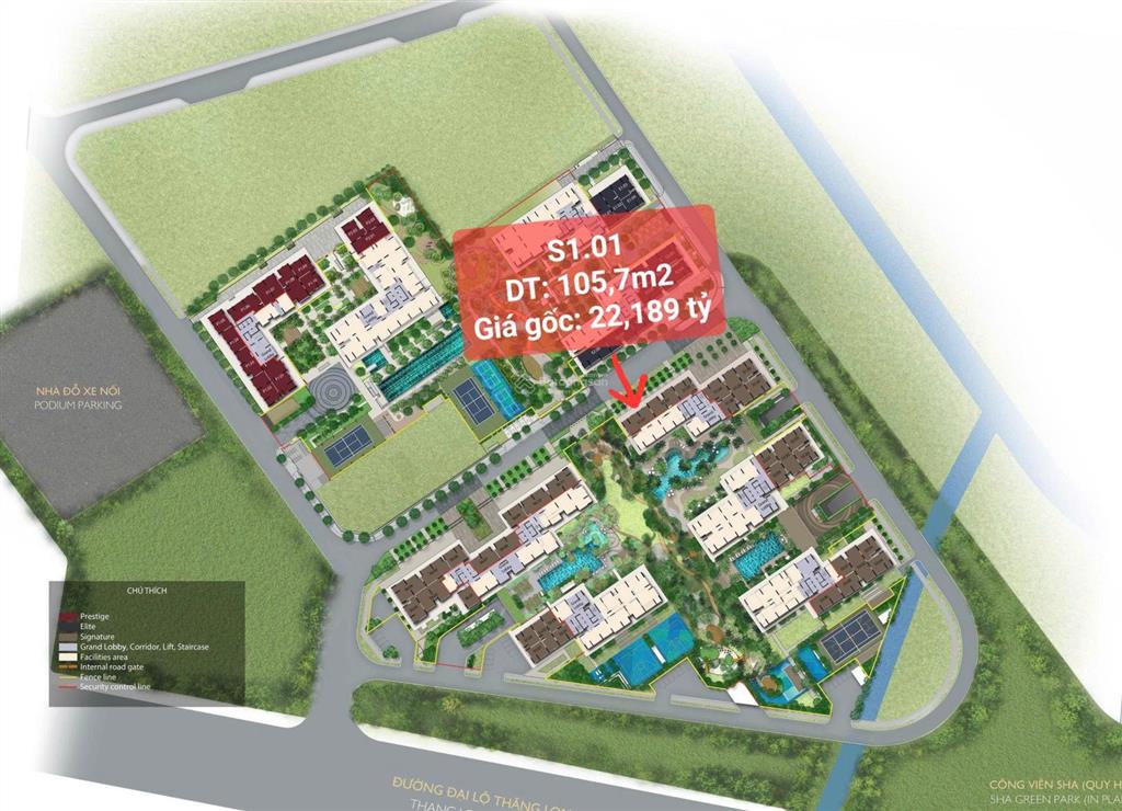 Chính chủ bán căn shop s1.01 đẹp nhất lumi hanoi, dt 105,7m2, mặt tiền 15,85m.  0926 397 ***