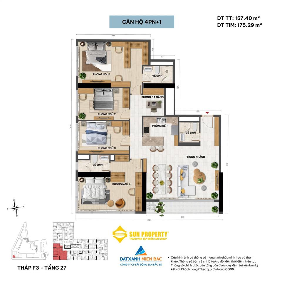 Căn 4pn vip siêu đẹp view thoáng dt 159m2 tại sun feliza tt cầu giấy, hỗ trợ ls 30t, chiết khấu cao