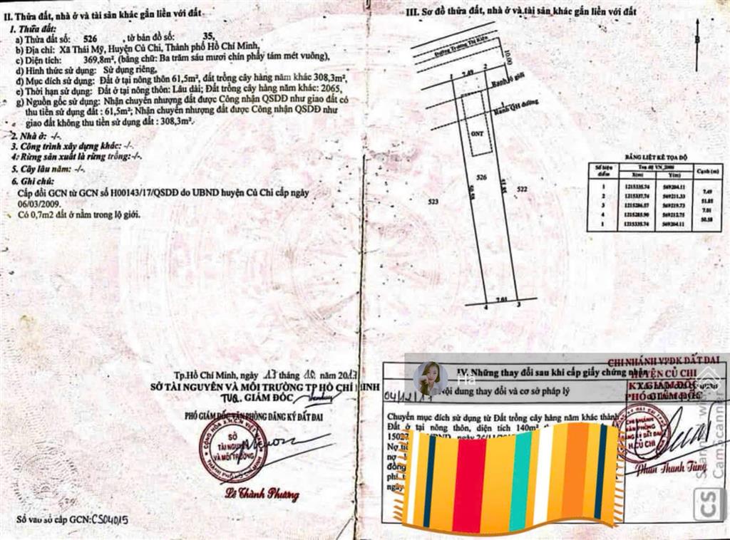Bán miếng đất làm nhà vườn 369m2 mặt tiền trương thị kiện thái mỹ, củ chi