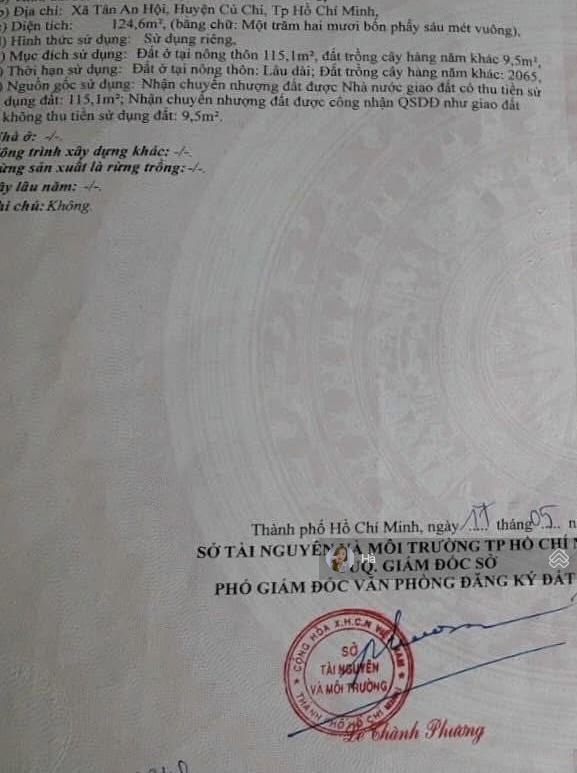 Chính chủ cần bán lô đất thổ mặt tiền đường 8m 1/nguyễn văn khạ, tân an hội, củ chi, hcm