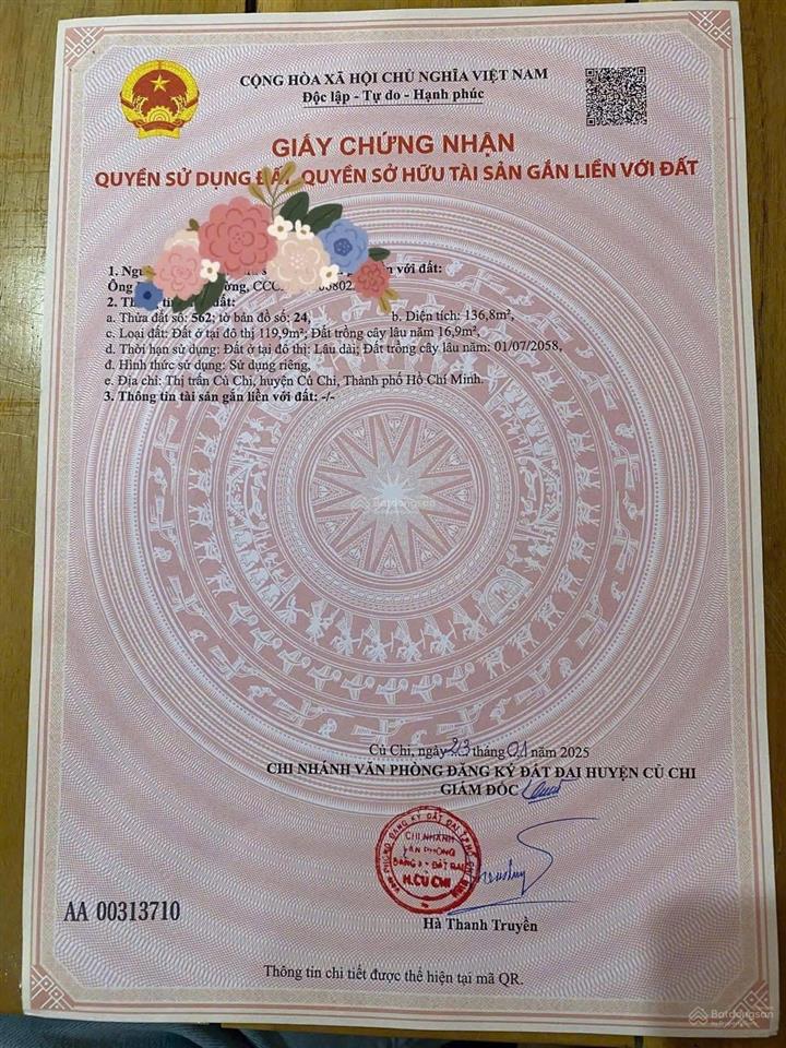 Bán lỗ lô góc 2 mặt tiền đường nhựa trung tâm thị trấn củ chi