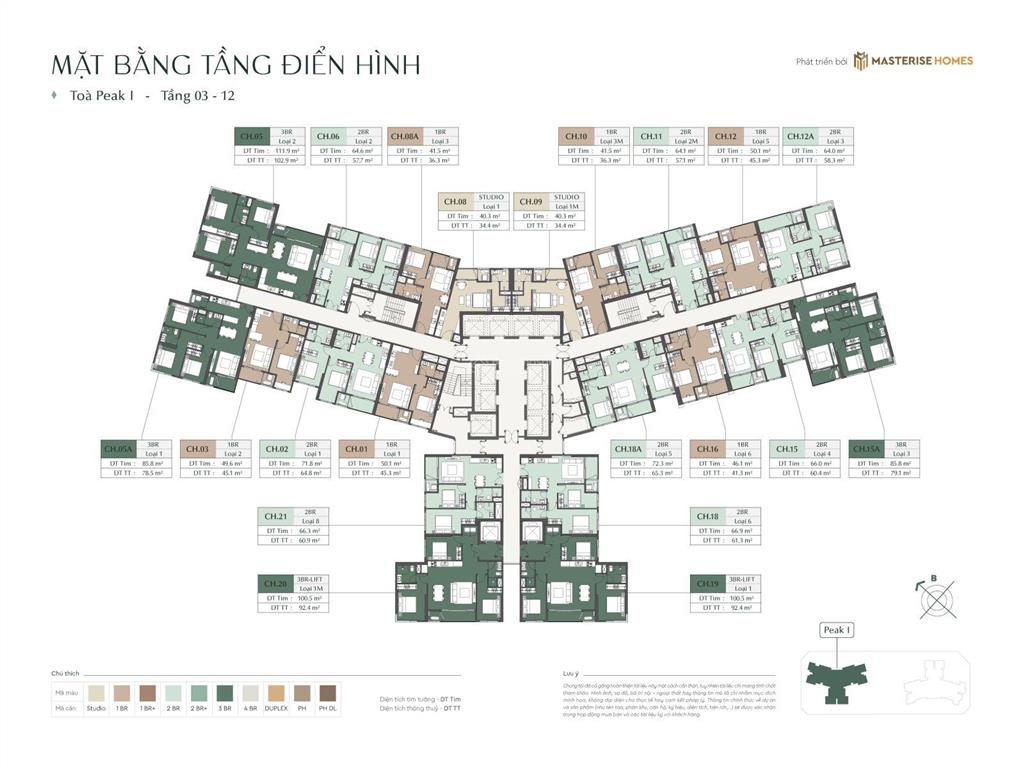 Quỹ căn chung cư 2pn, 3pn view hồ tại tòa p1 lumiere essence peak. chiết khấu ngay 18%