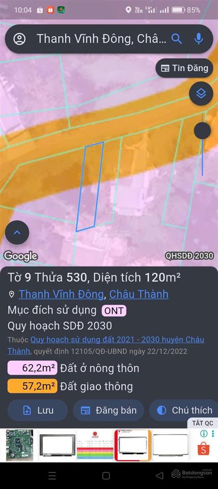 Bán lô đất 120m2 full thổ  tt thanh vĩnh đông  đường nhựa ao sen bà hùng 6m  giá sốc 1.18 tỷ