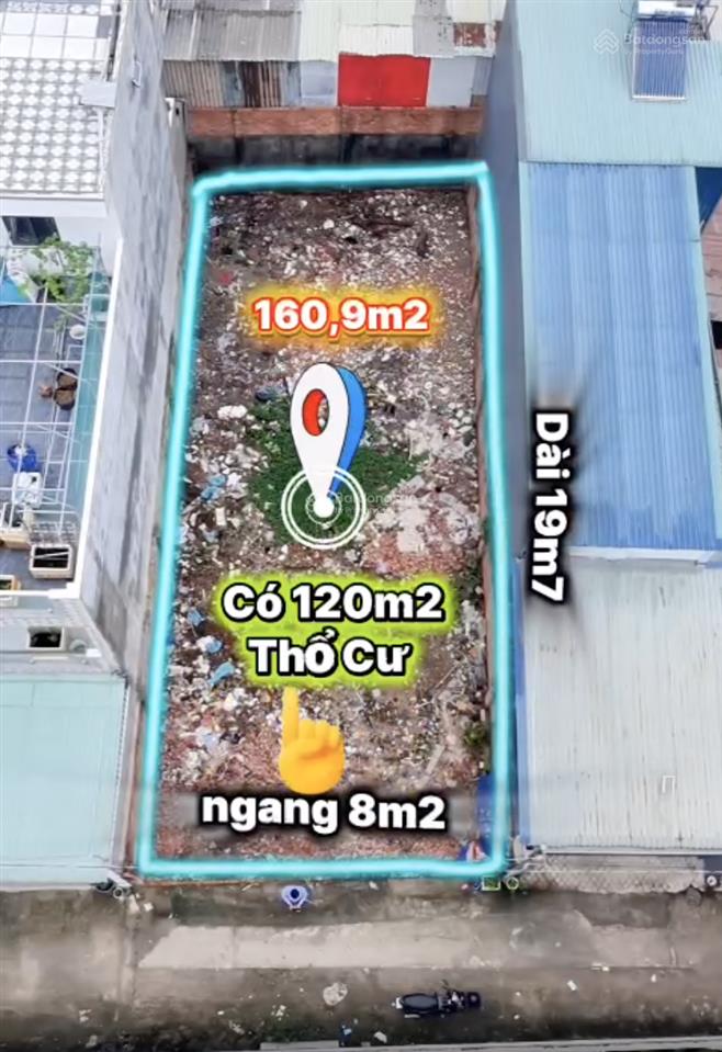 Chủ cần tiền bán gấp nền 160m2 (ngang 8,2 x dài 19,5) trong kdc đối diện trường học tân thới