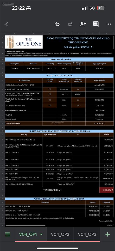 Căn hộ 1pn + the opus one view siêu phẩm, vị trí vàng tại top 1 vinhomes grand park 4,1 tỷ all in
