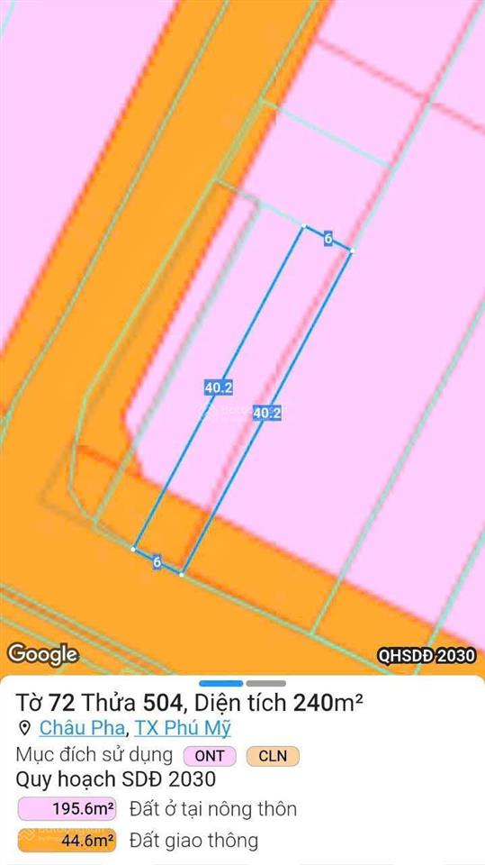 Cần bán gấp lô đất 6x40m mặt tiền chính châu pha, bà rịa giá 2ty800