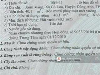 Chính chủ cần bán gấp 40m2 đất tại cổ loa đông anh hà nội