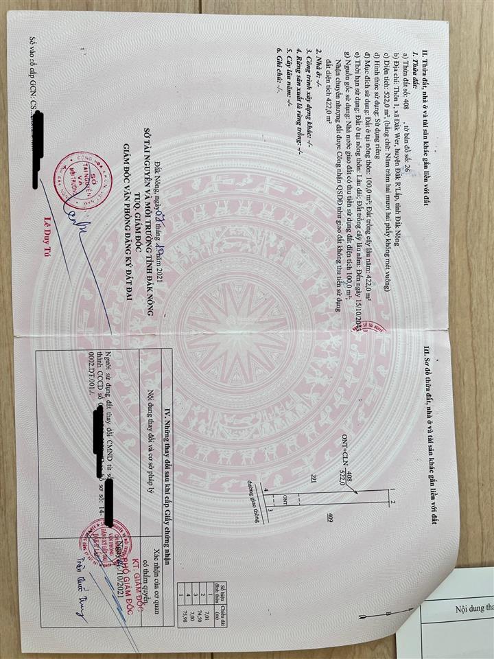 Bán đất 522m2 (sẵn 100m2 thổ cư) tại xã đắk wer, dăk r'lấp, đắk nông, giá ưu đãi 550 triệu