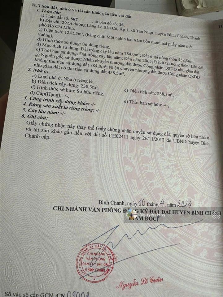 Bán kho, nhà xưởng tại láng le bàu cò, tân nhựt bình chánh 18,5 tỷ, dt 1242,5 m2 0909 913 ***