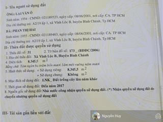 Bán đất dt 8345,5m2 giá 70 tỷ tại xã vĩnh lộc b, bình chánh  0909 913 ***
