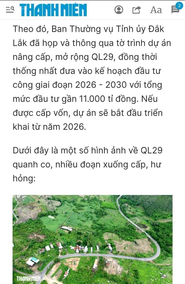 Gần 1,2ha mt quốc lộ 29, daklak. giá chưa đến 170tr/sào. thích hợp làm kho, xưởng.  