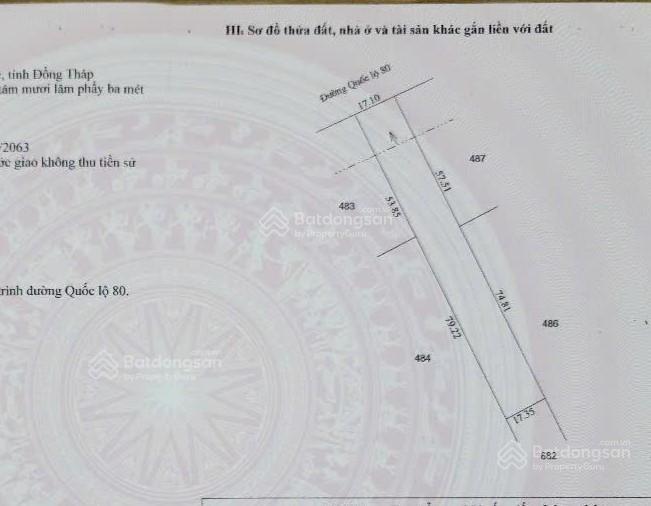 Chủ bán gấp 1385,3m2 đất mặt tiền quốc lộ 80 bình thành, lấp vò