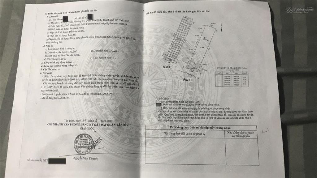 Bán nhà phường 4 tân bình, mặt tiền 58 hiệp nhất (5,5*25m) 125 triệu/m2
