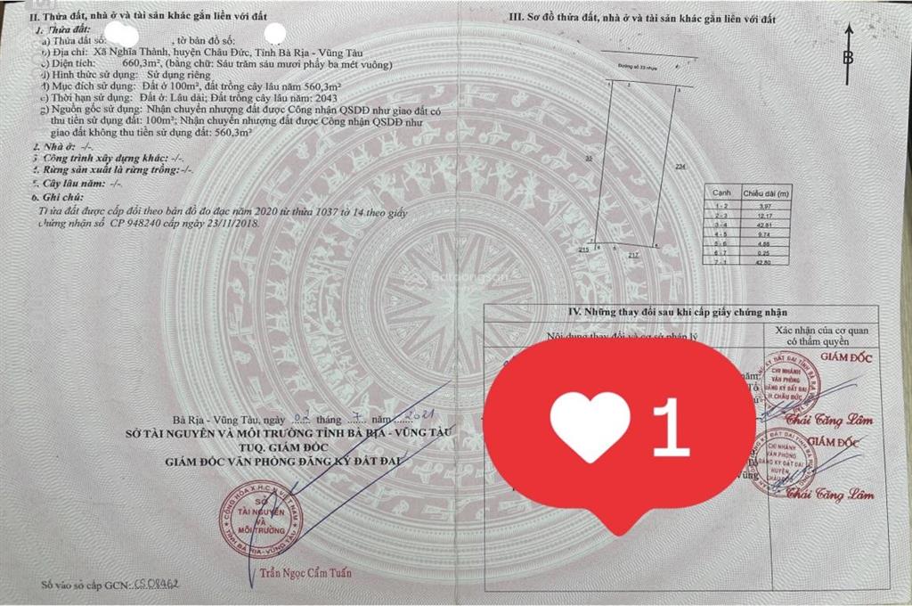 Bán đất tại nghĩa thành, châu đức, bà rịa vũng tàu, giá còn thương lượng mạnh, 660m2 100tc