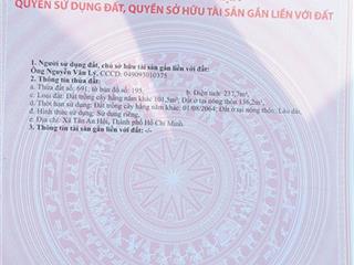 Chính chủ bán lô đất 237m2, đất 2 mặt tiền đường nhựa. gần kcn tây bắc và bv xuyên á tại củ chi