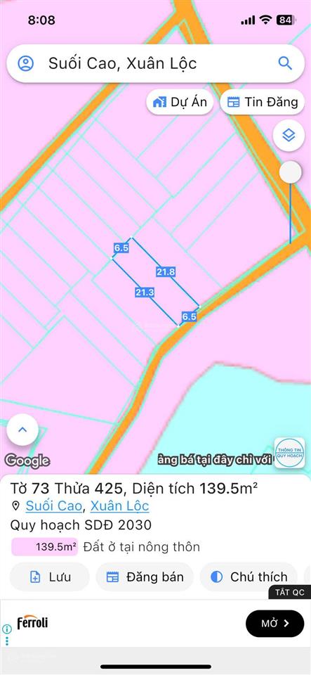 Bán đất thổ cư mặt tiền ngang 6.5m, vuông vức, trung tâm xã suối cao, nhiều tiện ích, hơn 400tr