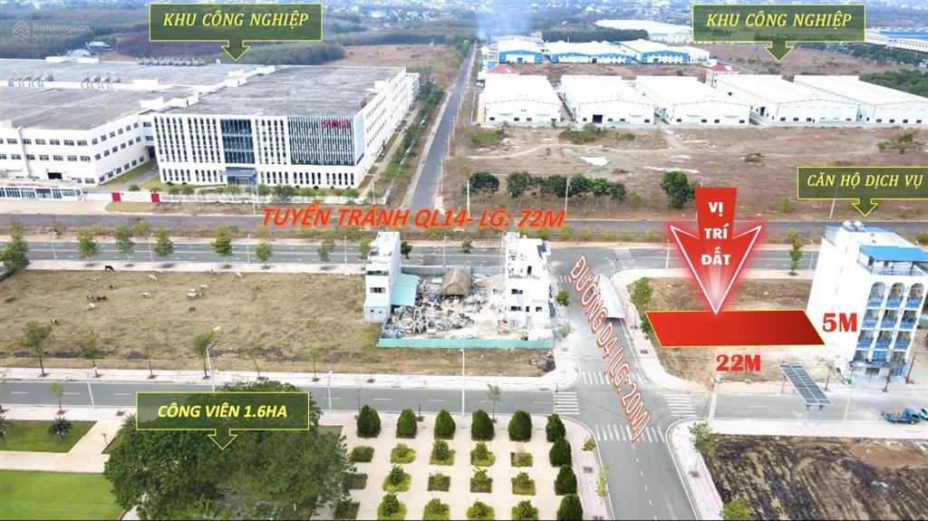 Đất sổ hồng riêng mặt tiền đường 20m. nằm cách cổng khu công nghiệp 100m