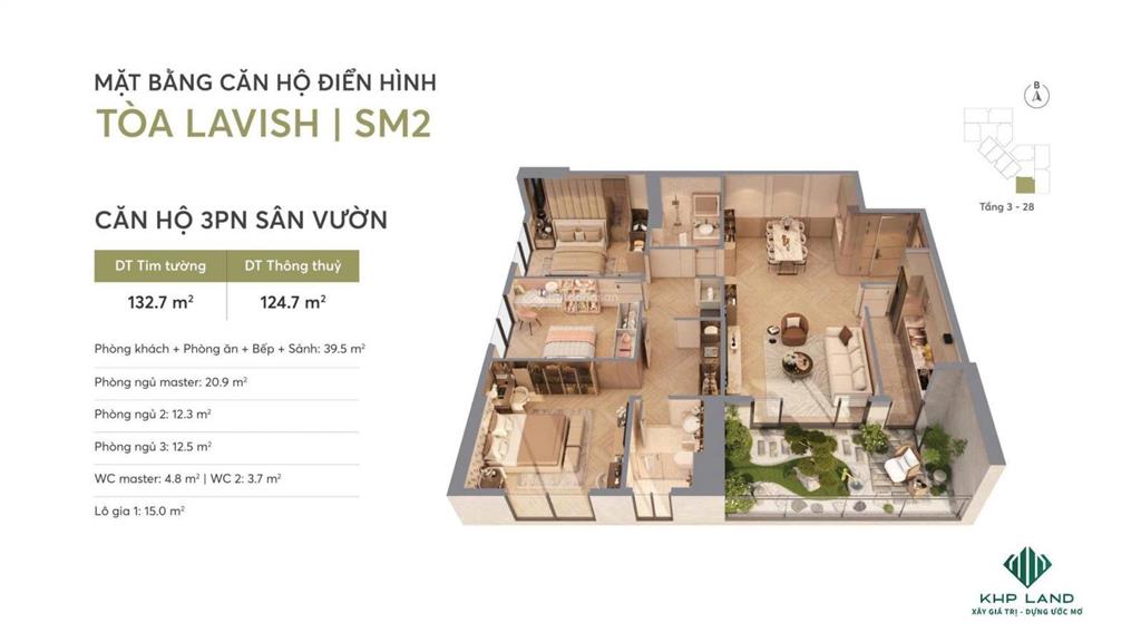 Quà tặng 300tr, ck 17% căn 3 pn 124m2 độc quyền tại sm2 greenera southmark  hồng tâm chiến lược