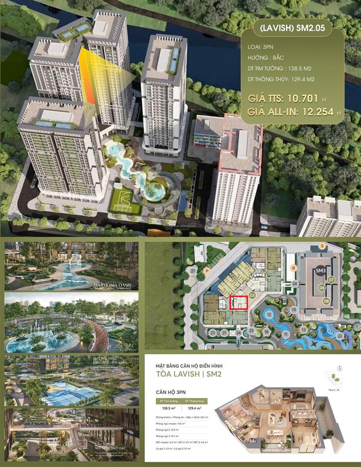 Quà tặng 300tr, ck 17% căn 3 pn 124m2 độc quyền tại sm2 greenera southmark  hồng tâm chiến lược