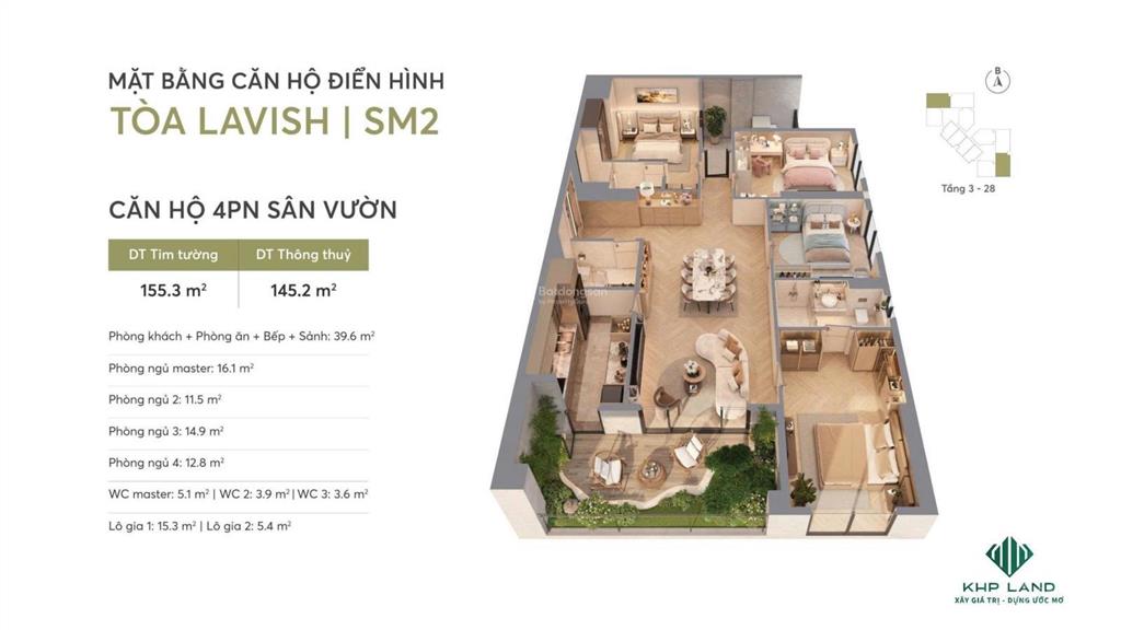 Quà tặng 300tr, ck 17% căn 3 pn 124m2 độc quyền tại sm2 greenera southmark  hồng tâm chiến lược