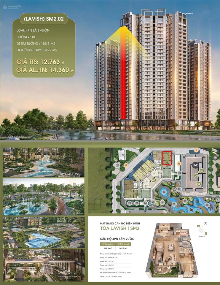 Quà tặng 300tr, ck 17% căn 3 pn 124m2 độc quyền tại sm2 greenera southmark  hồng tâm chiến lược