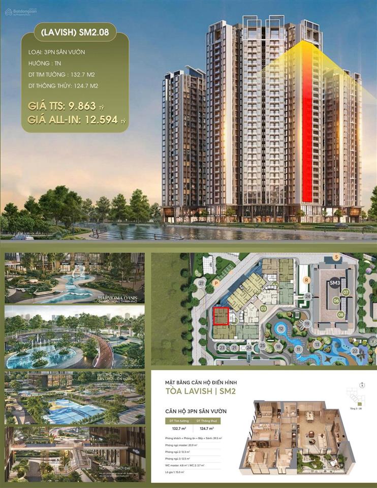 Quà tặng 300tr, ck 17% căn 3 pn 124m2 độc quyền tại sm2 greenera southmark  hồng tâm chiến lược