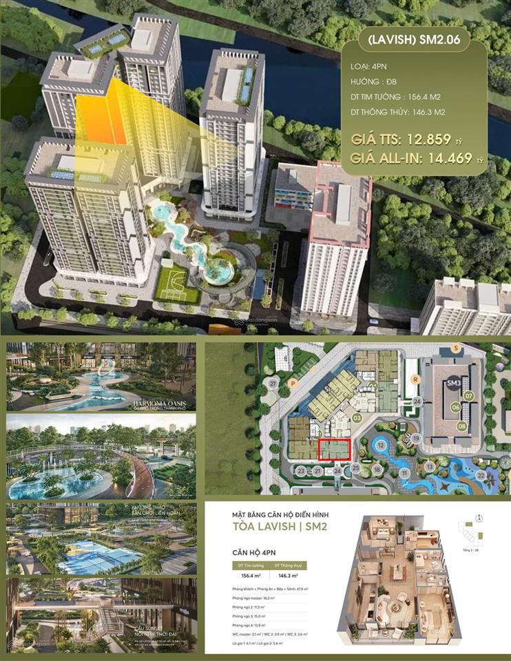 Quà tặng 300tr, ck 17% căn 3 pn 124m2 độc quyền tại sm2 greenera southmark  hồng tâm chiến lược