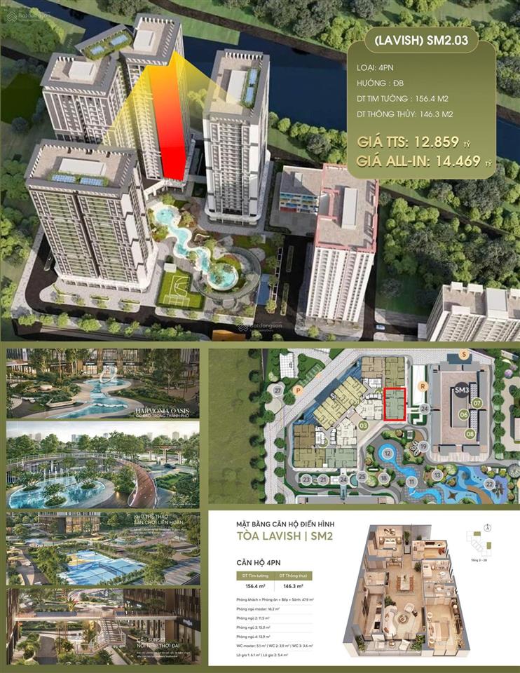 Quà tặng 300tr, ck 17% căn 3 pn 124m2 độc quyền tại sm2 greenera southmark  hồng tâm chiến lược