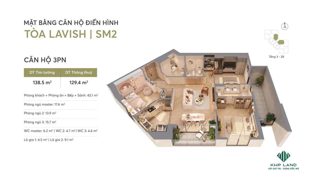 Quà tặng 300tr, ck 17% căn 3 pn 124m2 độc quyền tại sm2 greenera southmark  hồng tâm chiến lược