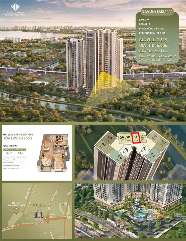 Ck ngay 17% 2pn lavish sm2.1111, greenera southamrk, bctn, cửa đb, dt 79.3m², giá 6.114 tỷ full