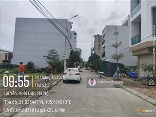 Bán lô góc 67.6m2 đất đấu giá x2 lại yên. xây nhà cực thoáng và đẹp. đất full thổ cư. sổ đỏ đỏ cc