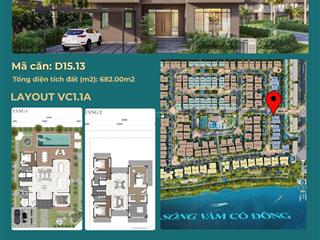 Biệt thự waterpoint mã căn d15.13, không gian sống ven sông vàm cỏ đông dt 682m2 mua trực tiếp cđt