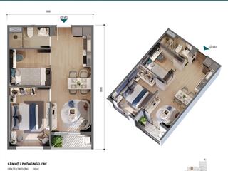 Loại hình 2pn1wc tiện lợi, phù hợp gia đình trẻ, bàn giao nội thất hoàn thiện, vốn tự có 15%.