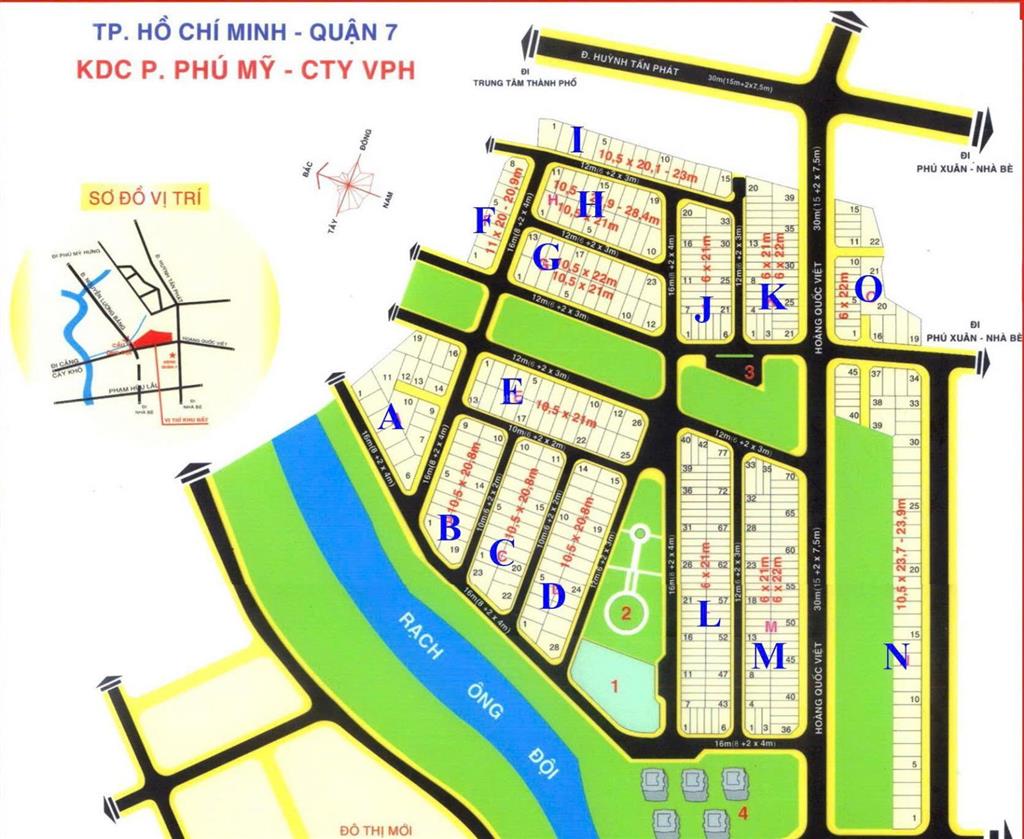 Tổng hợp những lô đất nền nhà phố  biệt thự tại kdc phú mỹ vph dt 6x21m, 10.5x21m giá đầu tư tốt