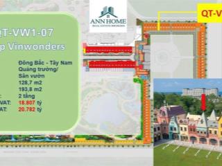 Cần bán lỗ căn shophouse thương mại tại vinwonder phú quốc  dtxd 193.8m2 giá chỉ 17 tỷ còn tl mạnh