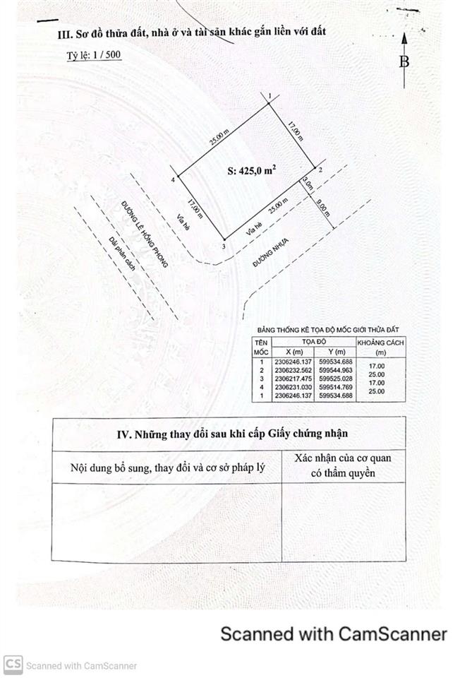 Bán lô góc 425m2 cực đẹp mặt đường lê hồng phong, hải phòng vị trí vàng hiếm có