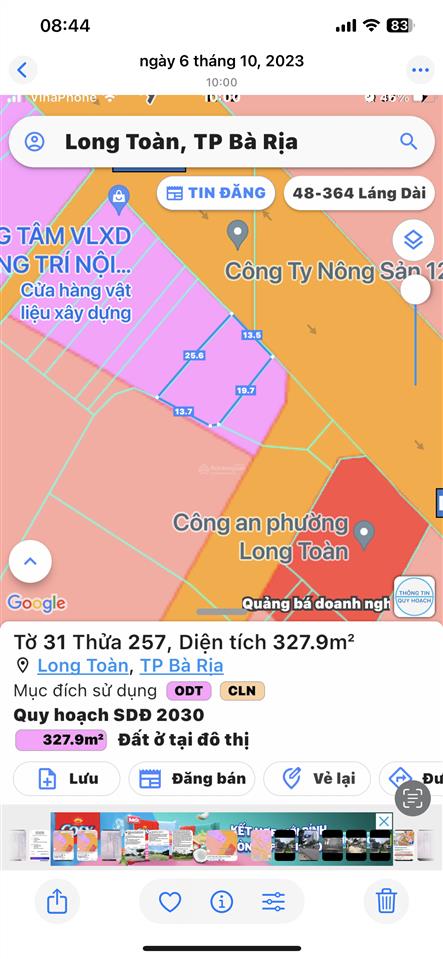 Cần bán đất mặt tiền 328m2 full thổ cư ,đường cmt8tl44 , phường bà rịa tphcm