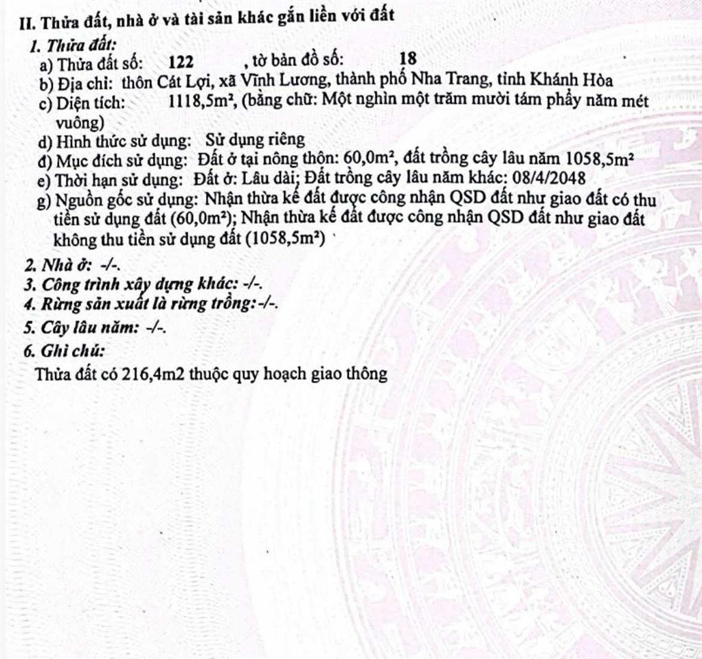 Bán đất mặt tiền nha trang gần khu du lịch long phú, đảo khỉ 5tr/m2