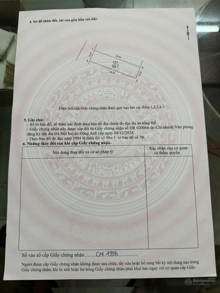 Bán mảnh đất đẹp khuôn vuông vắn tại tiên dương đông anh ( xã phúc thịnh ) diện tích 69.3m
