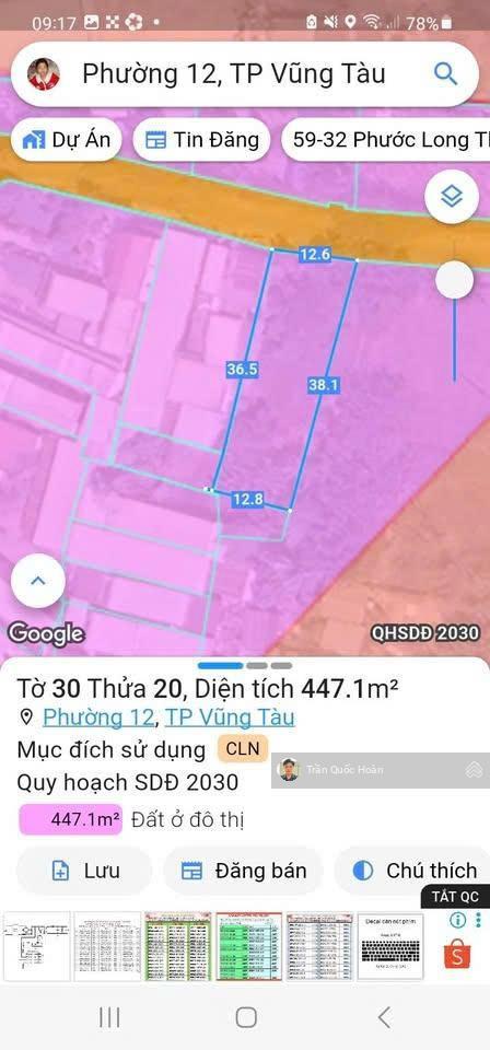 Bán đất cất nhà vườn p12 tp vũng tàu, 447m² hẻm 8m giá chỉ 4,1 tỷ thương lượng