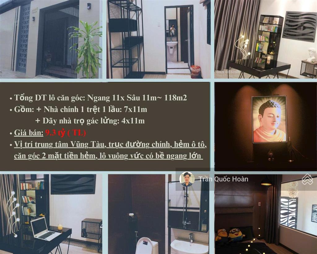 Bán nhà lô góc trương công định, p8 vũng tàu, 118m2 thổ cư, dòng tiền 20tr/tháng giá 9,3 tỉ