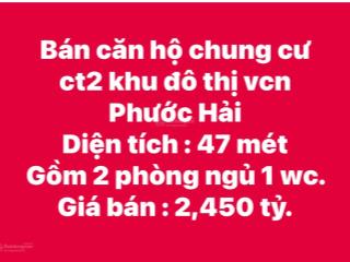 Bán căn hộ 2 phòng ngủ chung cư ct2 phước hải giá rẻ chỉ 2,45 tỷ
